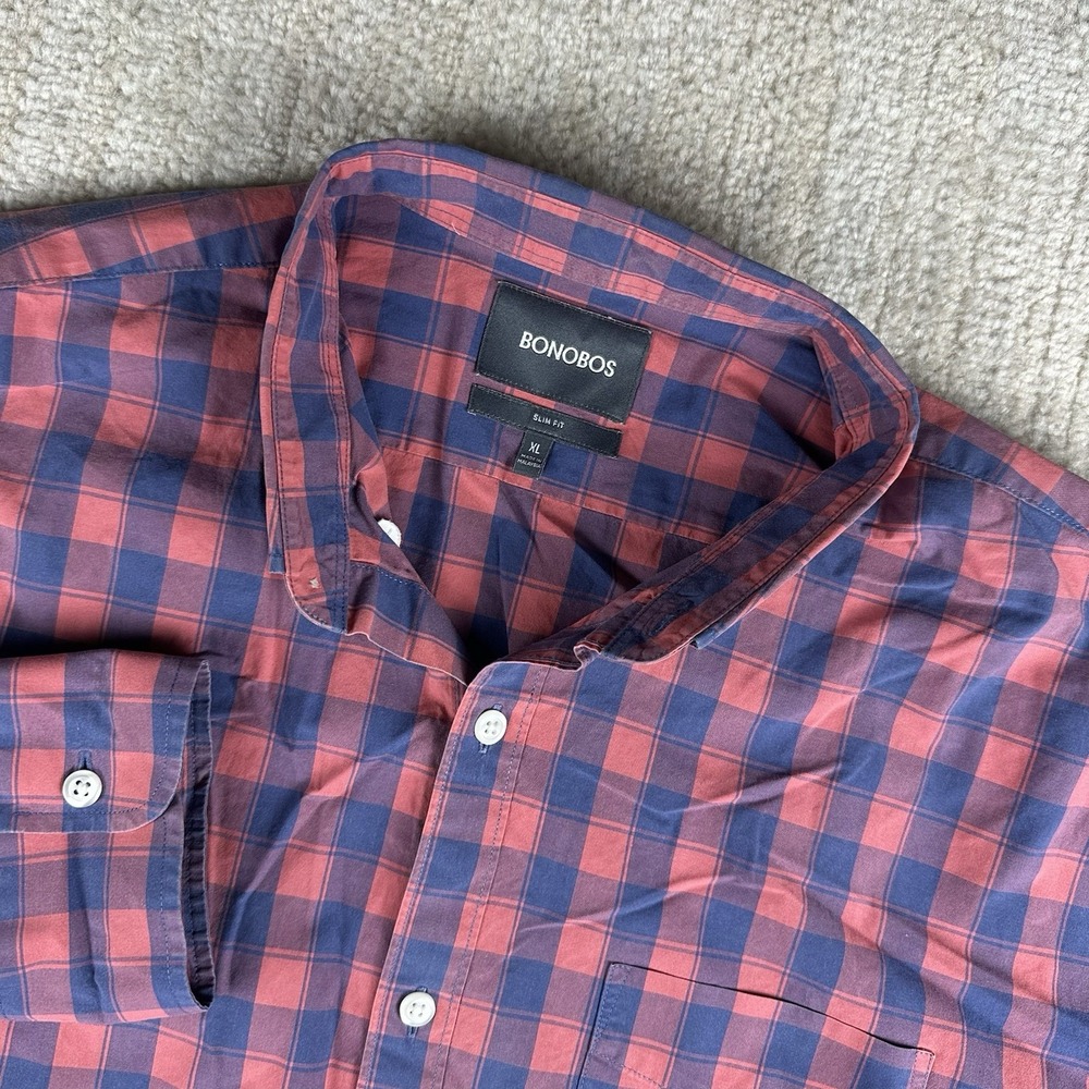 Bonobos Men's XL Slim Fit Long Sleeve Button Up Stretch Red Blue